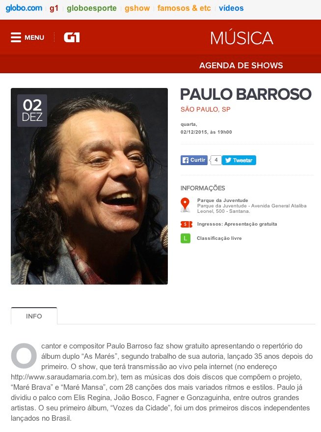 Paulo Barroso no G1 da Globo